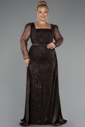 Robe De Fiançailles Grande Taille Perlé Longue Brun foncé ABU4761