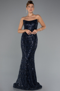 Robe de Soirée Longue Perlé Bleu Marine ABU5345