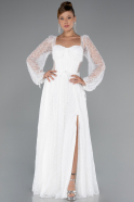 Robe de Soirée Longue Dantelle Blanc ABU5334