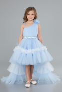 Robe de Soirée Enfants Devant Court Dos Long Bleu clair ABO114