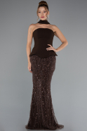 Robe De Soirée Perlé Longue Brun ABU5131
