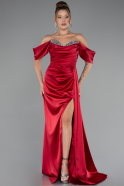 Robe De Soirée Satin Longue Rouge Bordeaux ABU2661