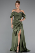 Robe De Soirée Satin Longue Kaki ABU2661