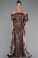 Robe De Soirée Perlé Longue Brun ABU5234