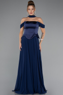 Robe de Soirée Grande Taille Longue Mousseline Bleu Marine ABU5551