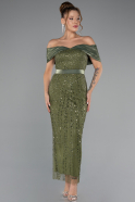 Robe De Soirée Midi Perlé Kaki ABK2453