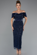 Robe De Soirée Midi Perlé Bleu Marine ABK2453