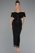 Robe De Soirée Midi Perlé Noir ABK2453