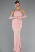 Robe Queue De Poisson Dantelle Longue Saumon ABU5215