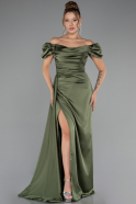 Robe De Fiançaille Satin Longue Kaki Foncé ABU1606