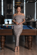 Robe De Soirée Midi Beige ABK2440