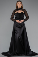 Robe de Soirée Longue Satin Noir ABU4765