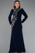 Tenue de Soirée Voilée Longue Bleu Marine ABU5393