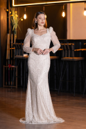 Robe de Soirée Longue Perlé Beige ABU5387