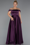 Robe Grande Taille Longue Satin Violet Foncé ABU5346
