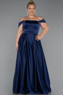 Robe Grande Taille Longue Satin Bleu Marine ABU5346