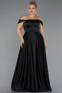 Robe Grande Taille Longue Satin Noir ABU5346