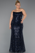 Robe De Fiançailles Grande Taille Longue Perlé Bleu Marine ABU5347