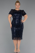 Robe De Invitation Grande Taille Midi Perlé Bleu Marine ABK2449