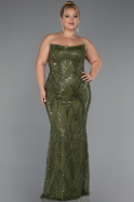 Robe de Soirée Grande Taille Longue Perlé Kaki ABU4789