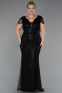Robe De Soirée Grande Taille Longue Perlé Noir ABU5367