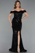 Robe de Soirée Longue Perlé Noir ABU5401