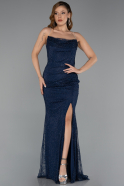 Robe de Soirée Longue Dantelle Bleu Marine ABU5407