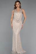 Robe de Soirée Longue Perlé Beige ABU5403