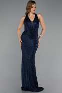 Robe de Soirée Longue Perlé Bleu Marine ABU5403