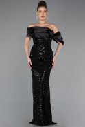 Robe de Soirée Longue Perlé Noir ABU5434