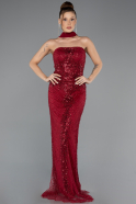 Robe de Soirée Longue Perlé Rouge Bordeaux ABU5438