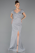 Robe De Fiançailles Grande Taille Longue Perlé Gris ABU5444