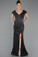 Robe De Fiançailles Grande Taille Longue Perlé Noir ABU5444