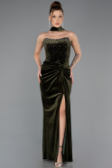 Robe De Soirée Velours Longue Kaki ABU4405