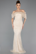 Robe De Soirée Perlé Longue Beige ABU5371