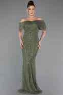 Robe de Soirée Longue Perlé Kaki ABU5371