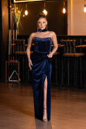 Robe de Soirée Longue Velours Bleu Marine ABU4405