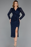Robe De Soirée Midi Perlé Bleu Marine ABK2466