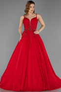 Robe De Fiançailles Grande Taille Longue Mousseline Rouge ABU5469