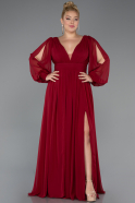 Robe Grande Taille Mousseline Longue Rouge Bordeaux ABU1988