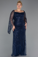 Robe De Soirée Grande Taille Longue Perlé Bleu Marine ABU5067