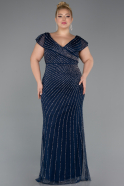 Robe de Soirée Grande Taille Longue Pierreux Bleu Marine ABU5439