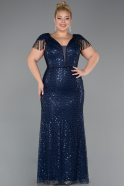 Robe De Soirée Grande Taille Longue Perlé Bleu Marine ABU5367