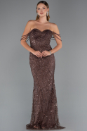 Robe de Soirée Longue Perlé Brun ABU5477