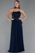 Robe de Soirée Longue Mousseline Bleu Marine ABU5486