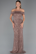 Robe de Soirée Longue Perlé Cuivre ABU5492