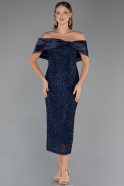 Robe De Soirée Midi Perlé Bleu Marine ABK2461
