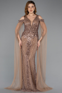 Robe de Soirée Longue Perlé Cuivre ABU5497
