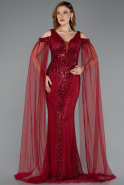 Robe de Soirée Longue Perlé Rouge Bordeaux ABU5497