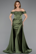 Robe de Soirée Longue Satin Kaki ABU5507
